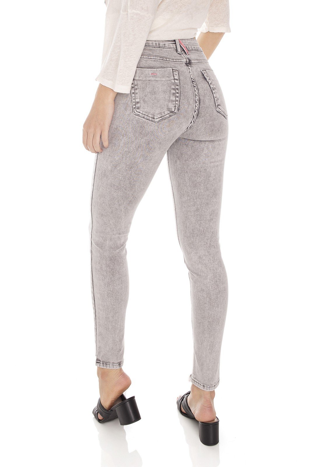 dz3508 calca jeans feminina skinny media cigarrete barra desfiada denim zero costas prox