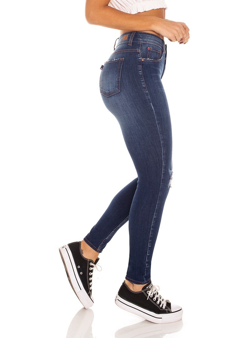 dz3185 calca jeans feminina skinny media cigarrete rasgo joelho denim zero lado prox