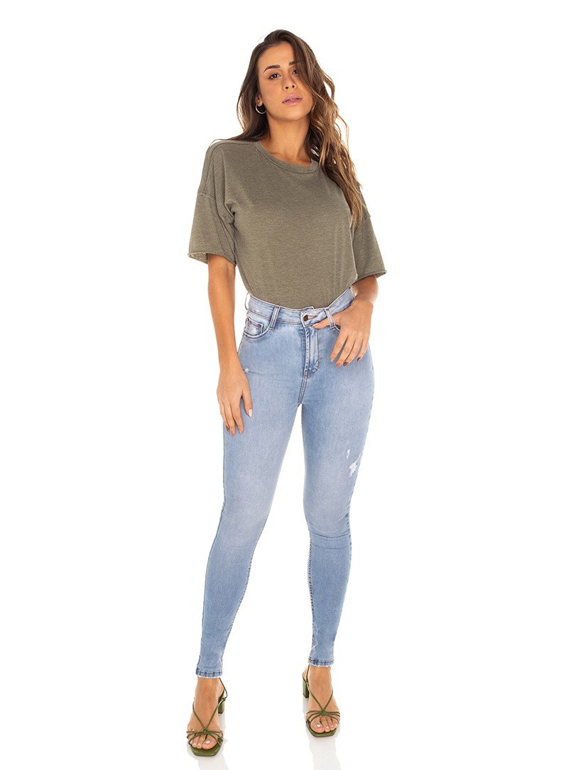 dz3488 calca jeans feminina skinny hot pants cigarrete com puidos denim zero frente