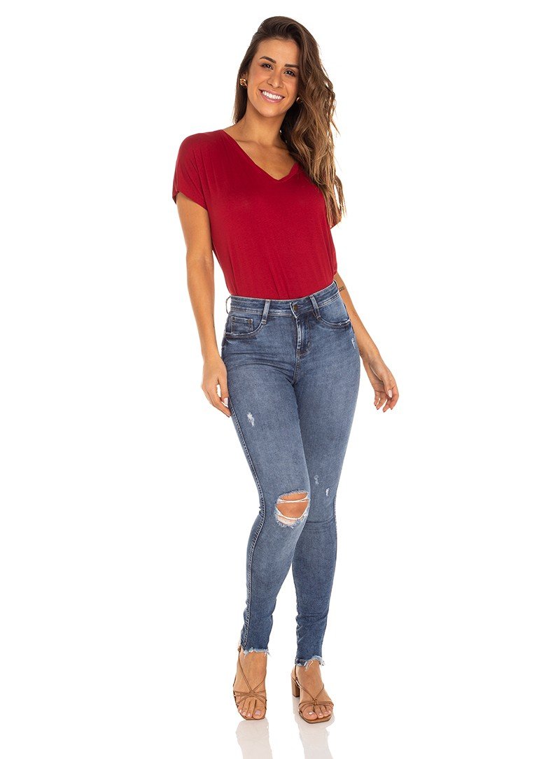 dz3498 calca jeans feminina skinny media rasgo joelho denim zero frente