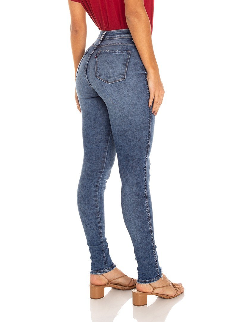 dz3498 calca jeans feminina skinny media rasgo joelho denim zero lado prox