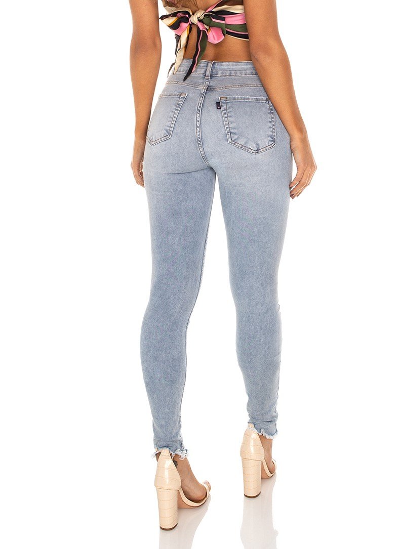 dz3568 calca jeans feminina skinny media barra desfiada denim zero costas prox
