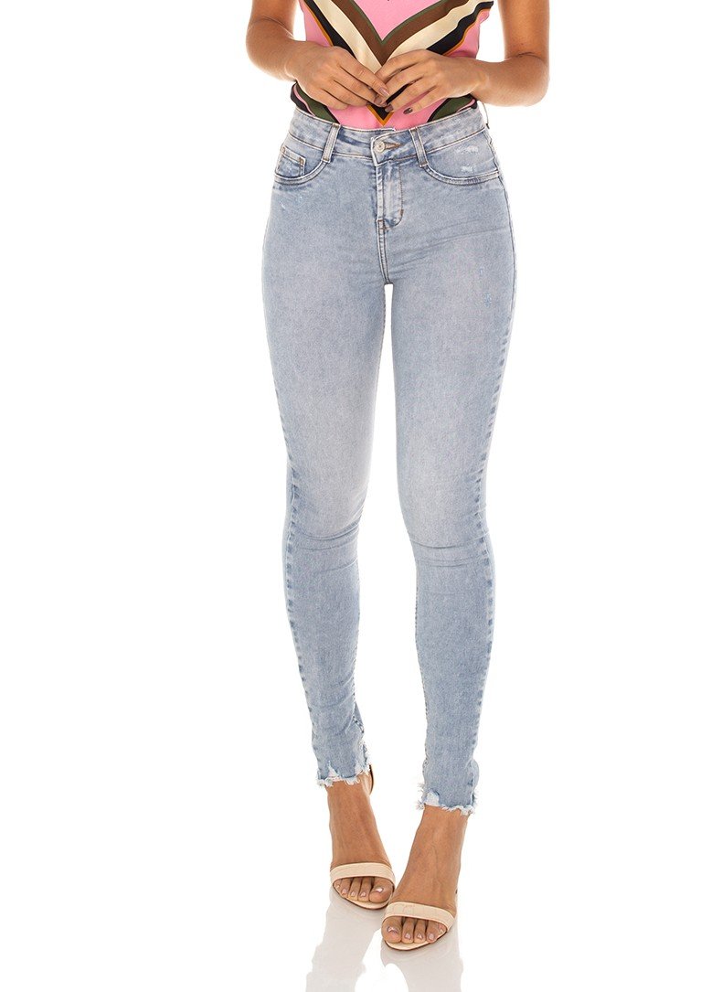 dz3568 calca jeans feminina skinny media barra desfiada denim zero frente prox