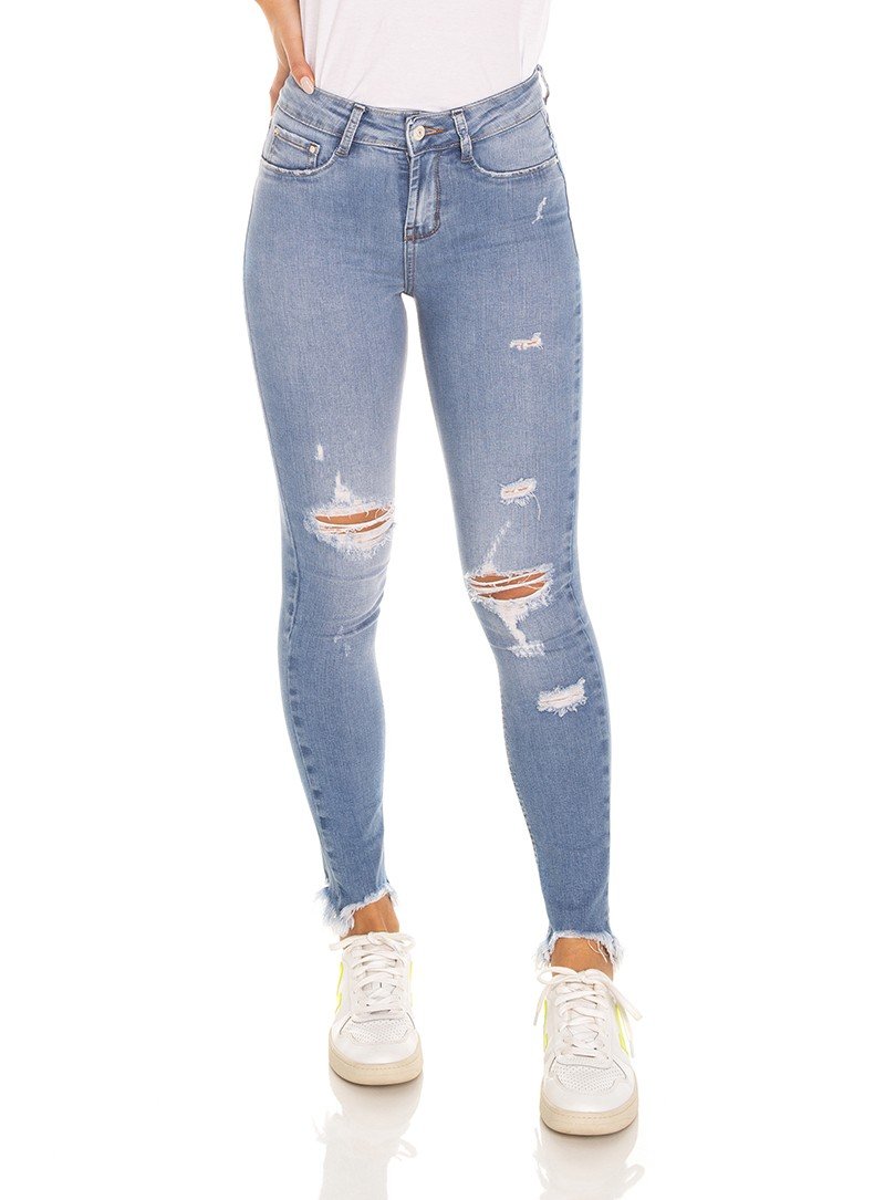 dz3569 calca jeans feminina skinny media cigarrete com puidos denim zero frente prox