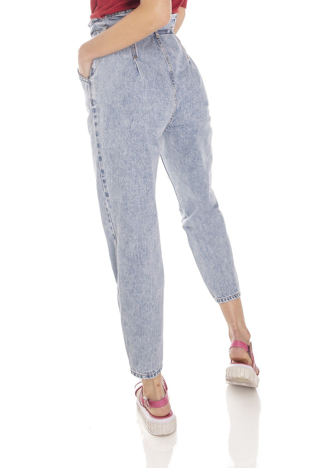 dz3512 calca jeans feminina balloon com cinto denim zero costas prox