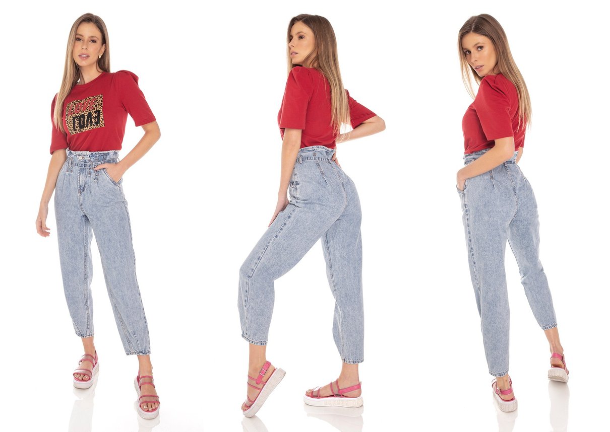 dz3512 calca jeans feminina balloon com cinto denim zero tripla
