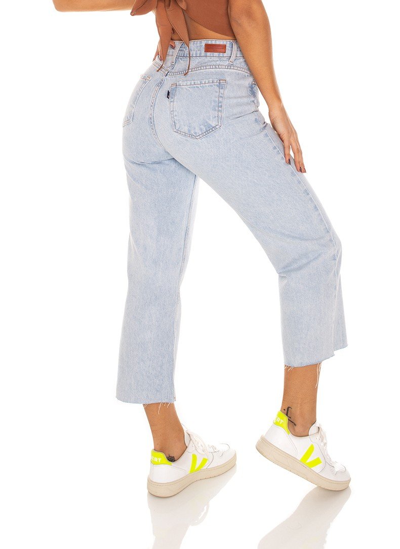 dz3542 calca jeans feminina wide leg barra corte a fio denim zero costas prox