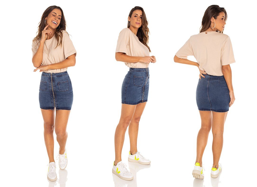 dz7174 saia jeans feminina tubinho ziper frontal denim zero tripla