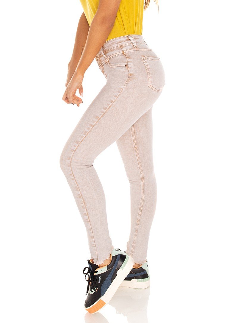 dz3496 calca jeans feminina skinny media recorte frontal denim zero lado prox