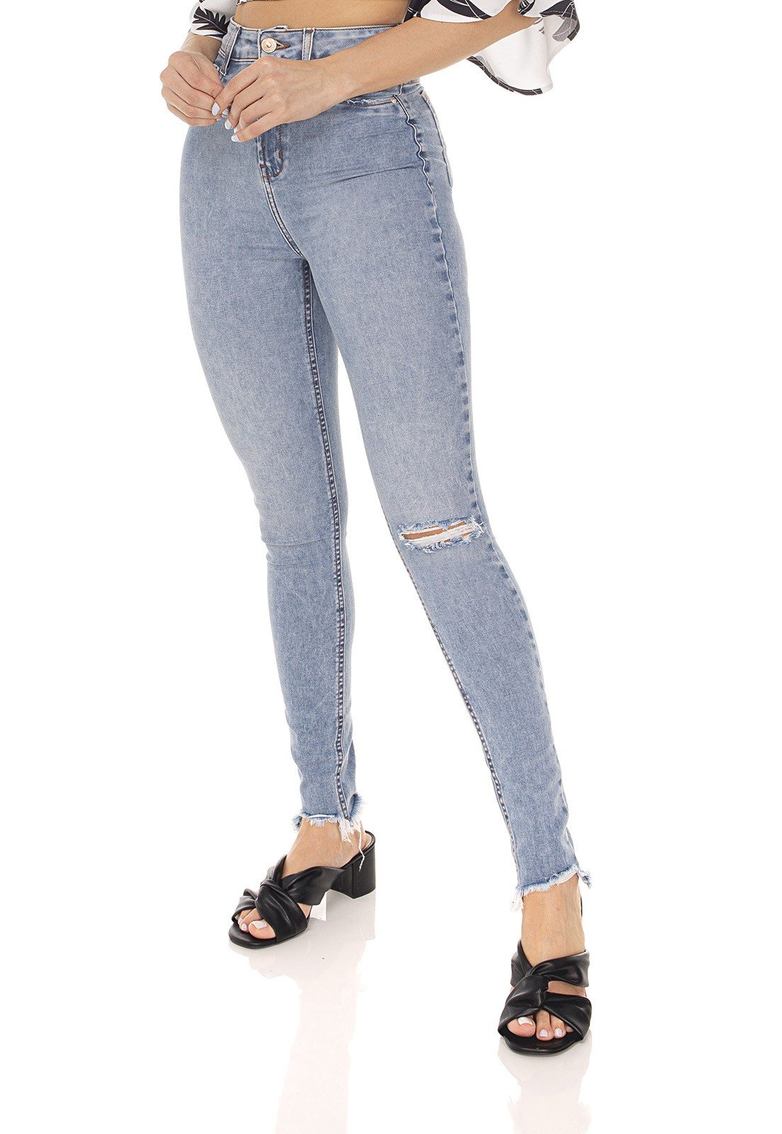 dz3519 calca jeans feminina skinny hot pants cigarrete clarinha denim zero frente prox