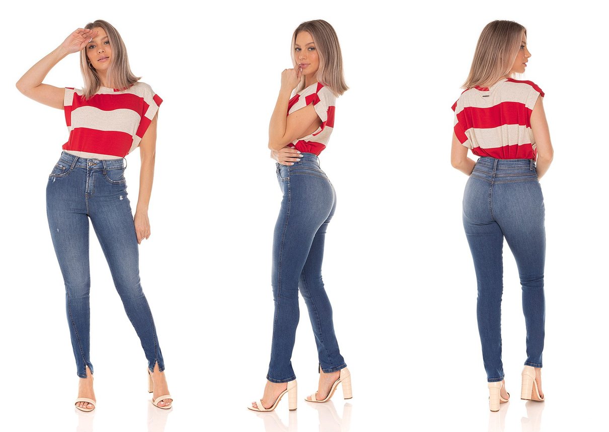 dz3582 calca jeans feminina skinny media cigarrete fenda frontal denim zero tripla