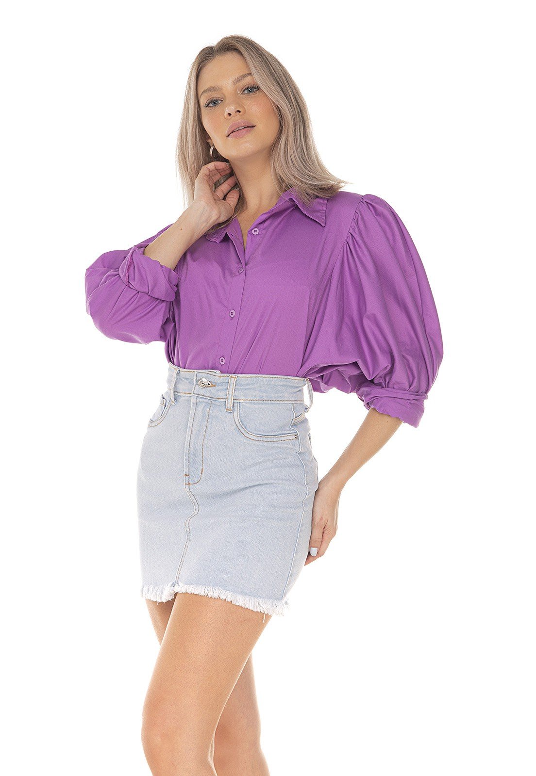 dz7181 saia jeans feminino tubinho barra desfiada denim zero frente