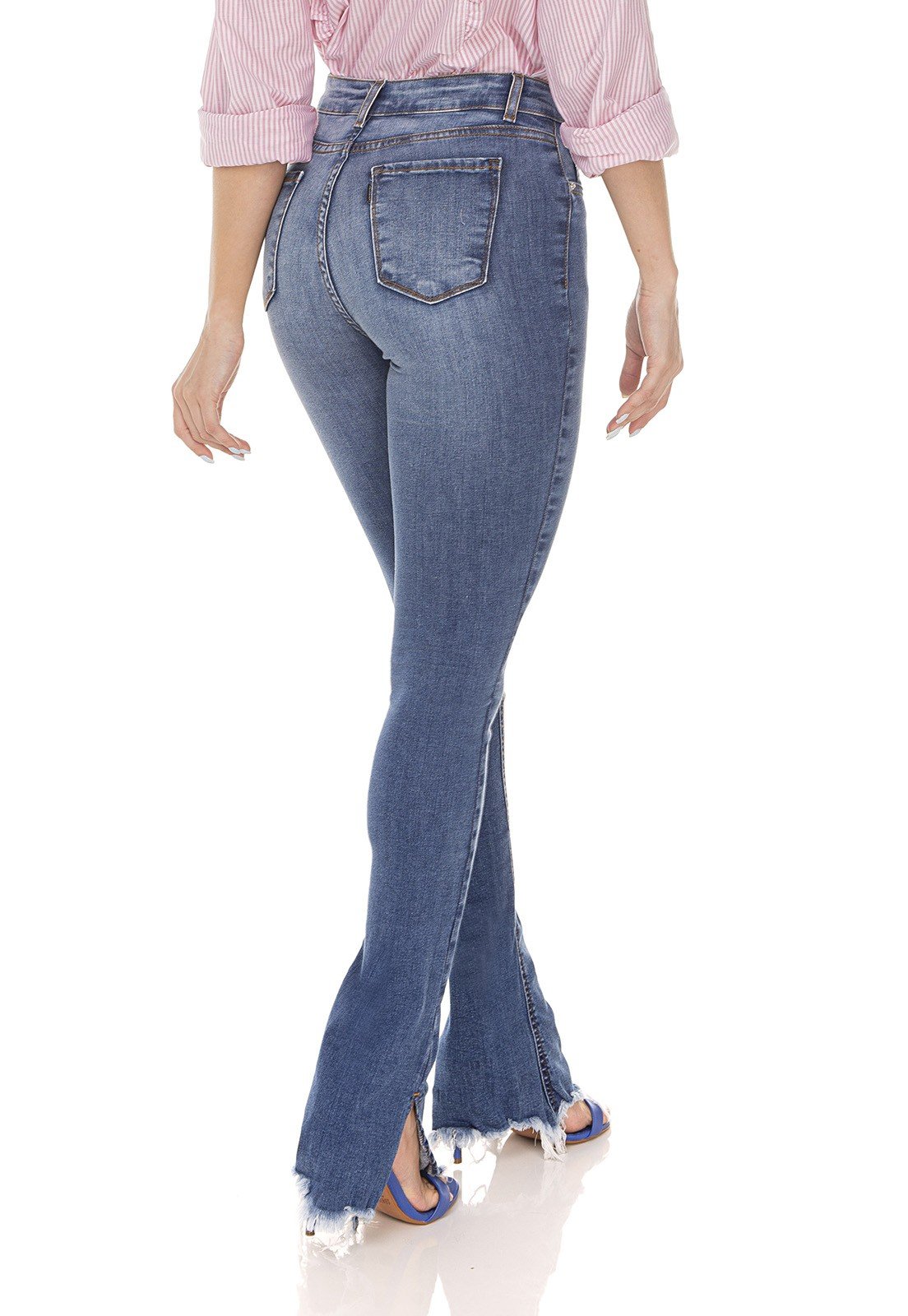 dz3510 calca jeans feminina new boot cut barra desfiada denim zero costas prox