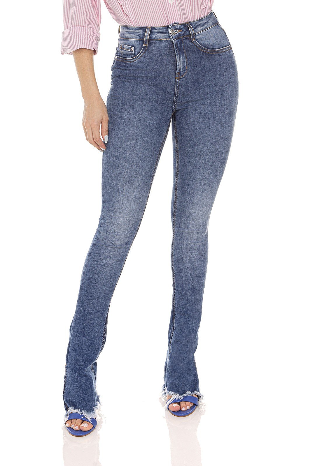 dz3510 calca jeans feminina new boot cut barra desfiada denim zero frente prox