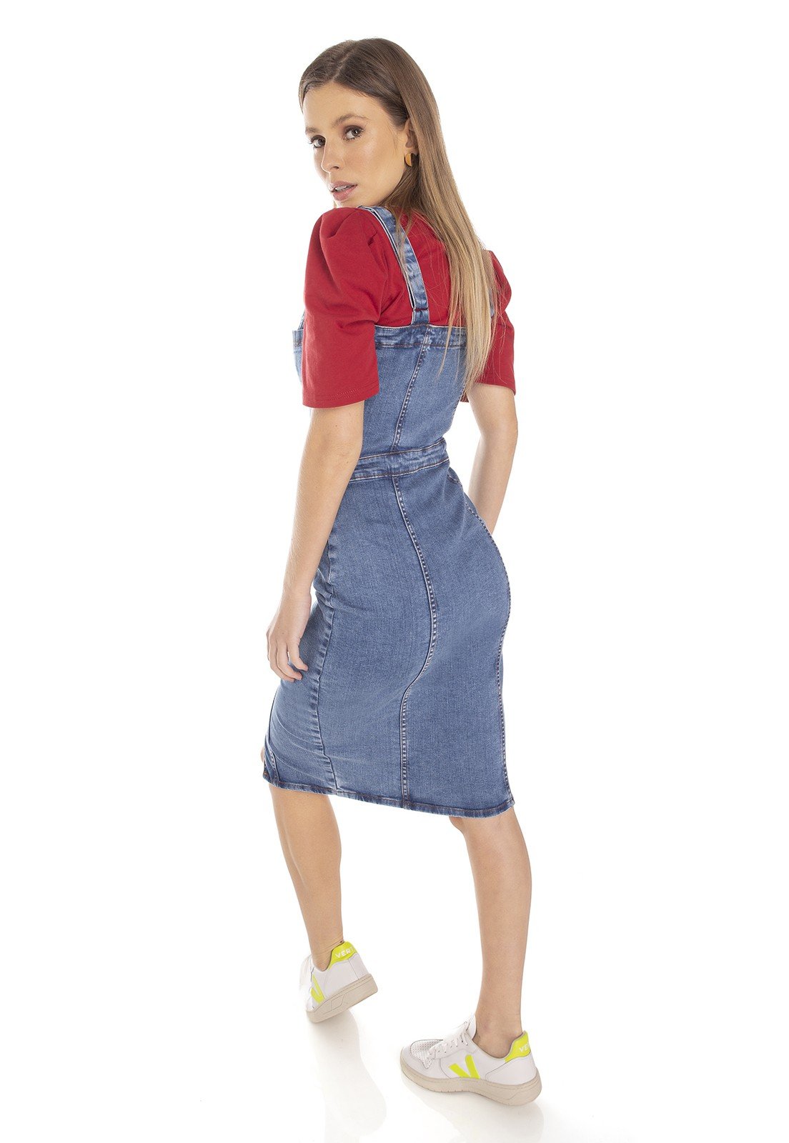 dz12085 vestido jeans feminino midi bolsinhos frontais denim zero costas 02