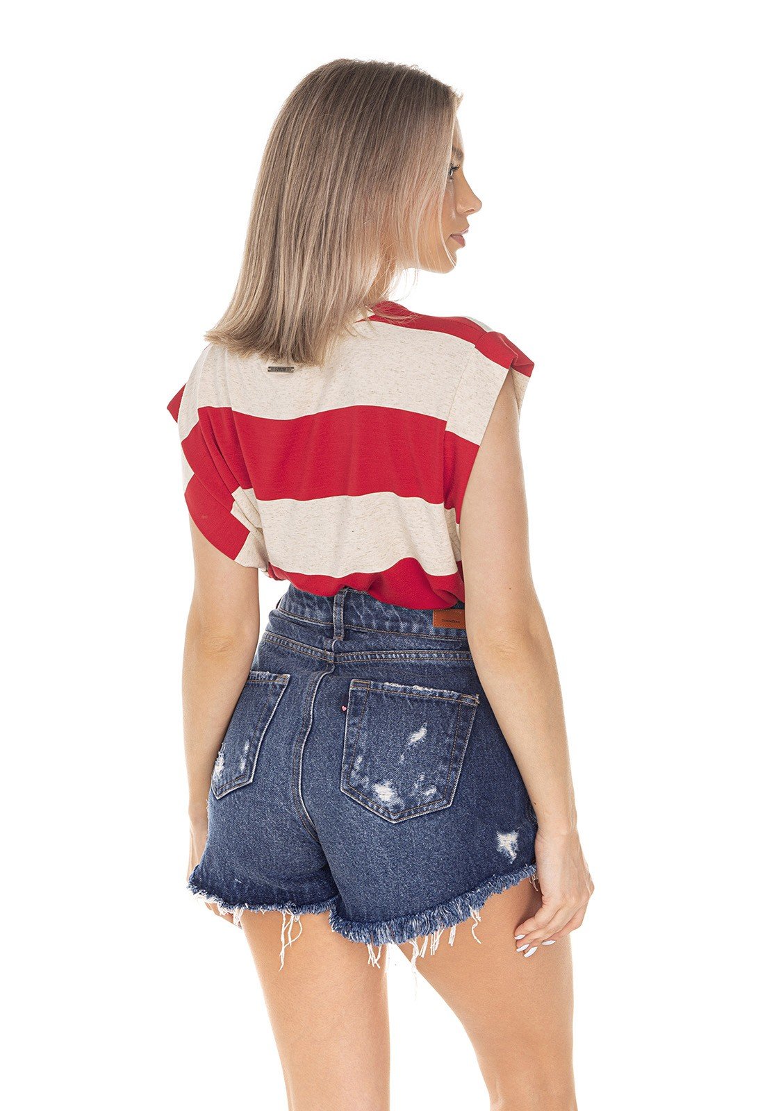 dz6435 shorts jeans feminino setentinha barra destroyed denim zero costas