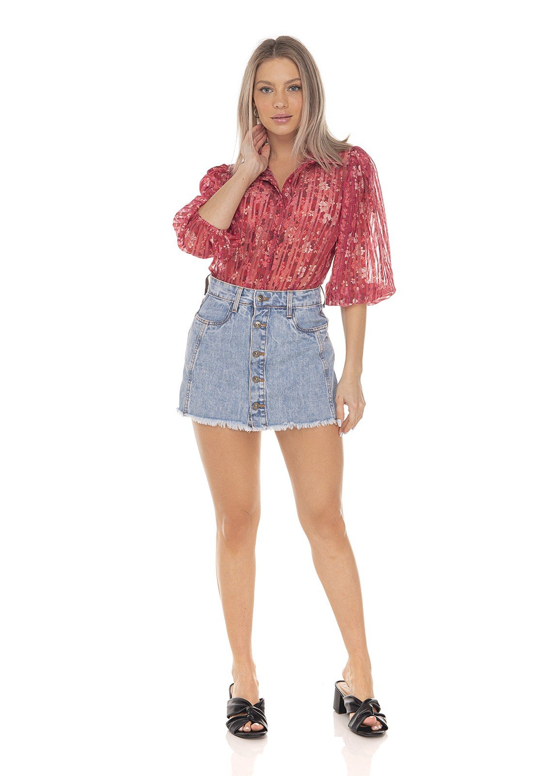 dz6434 shorts saia jeans feminino fechamento com botoes denim zero frente