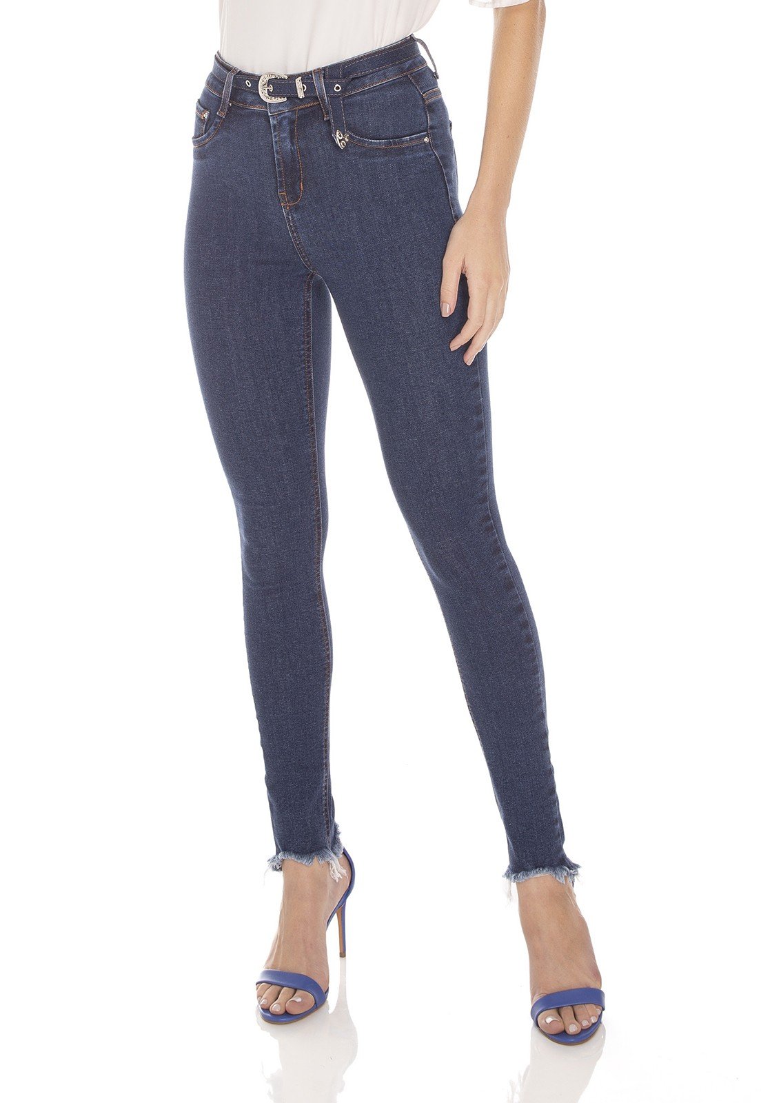 dz3394 calca jeans feminina skinny media com cinto denim zero frente prox