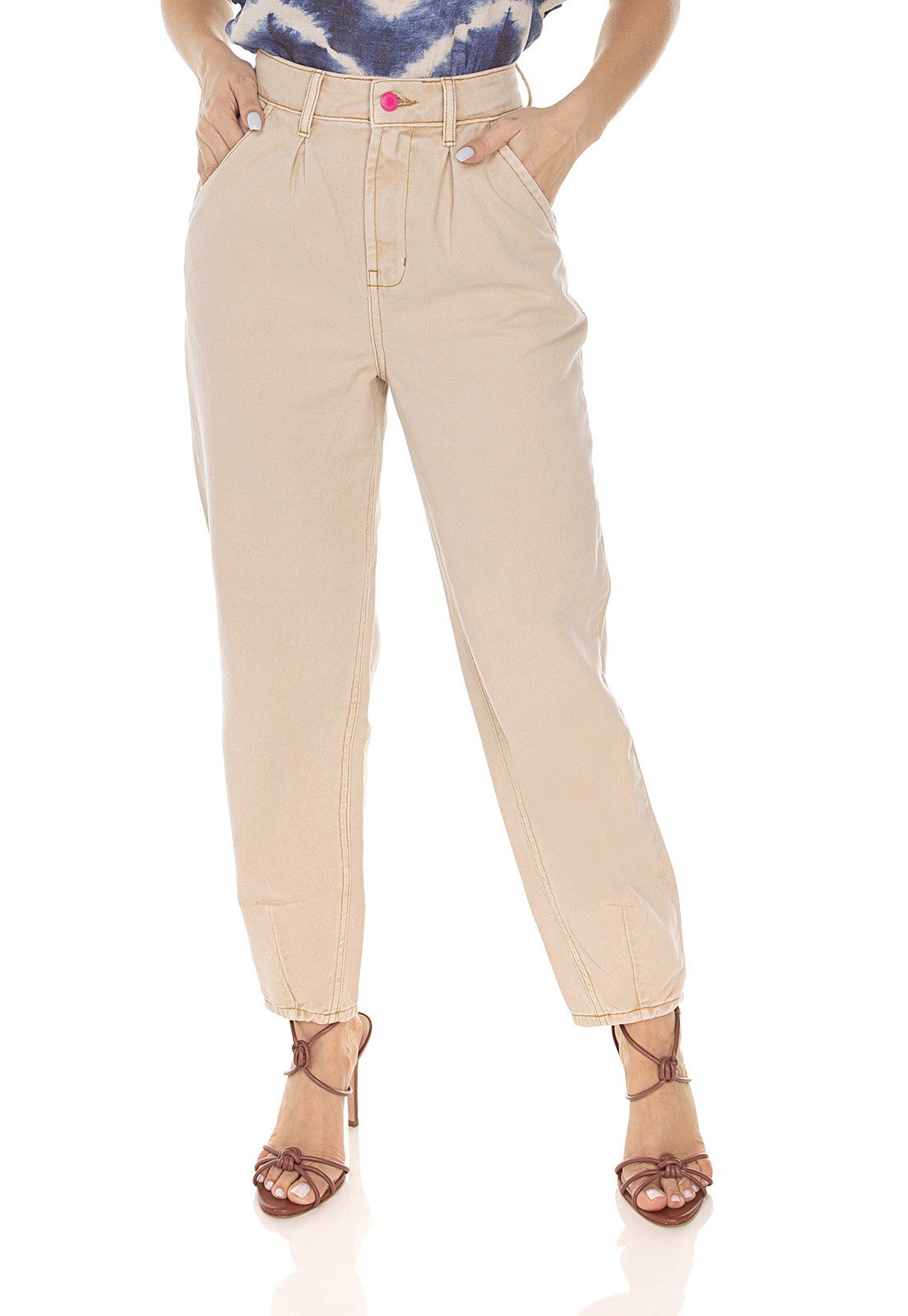 dz3587 calca jeans feminina balloon bolso faca colorida natural denim zero frente prox
