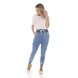 dz3611 calca jeans feminina jogger com cordao denim zero frente