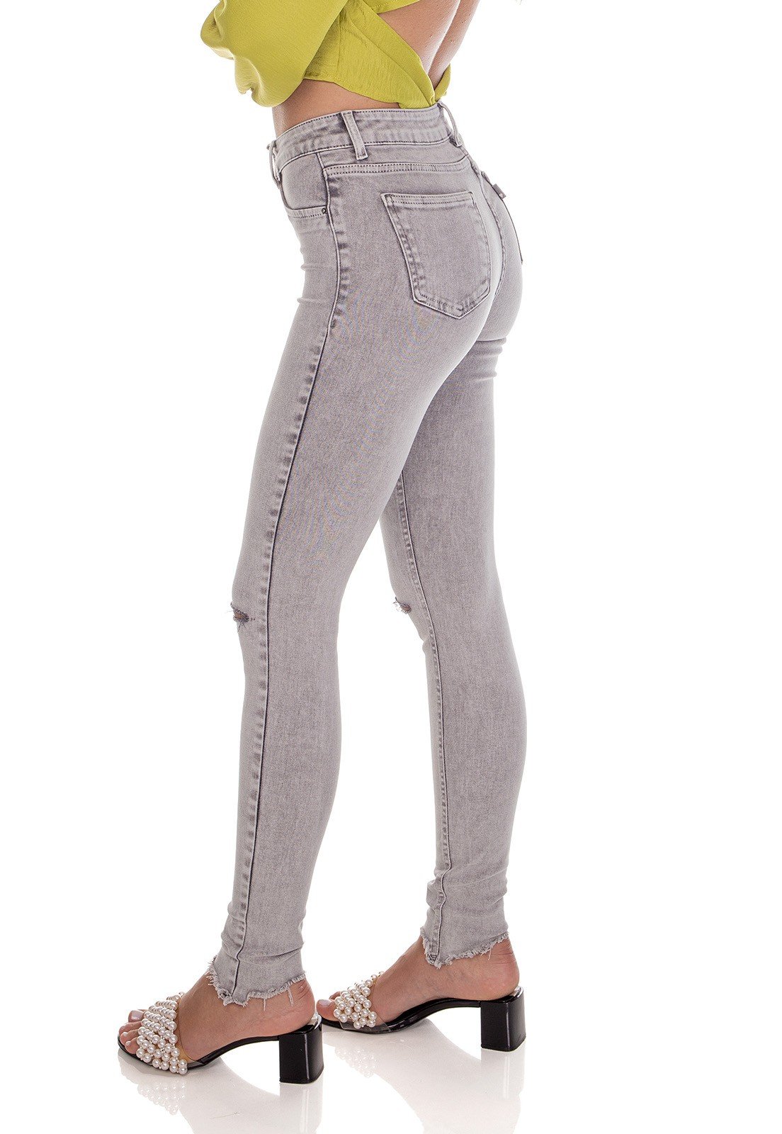dz3123 re calca jeans feminina skinny media colorida cinza vintage denim zero lado prox