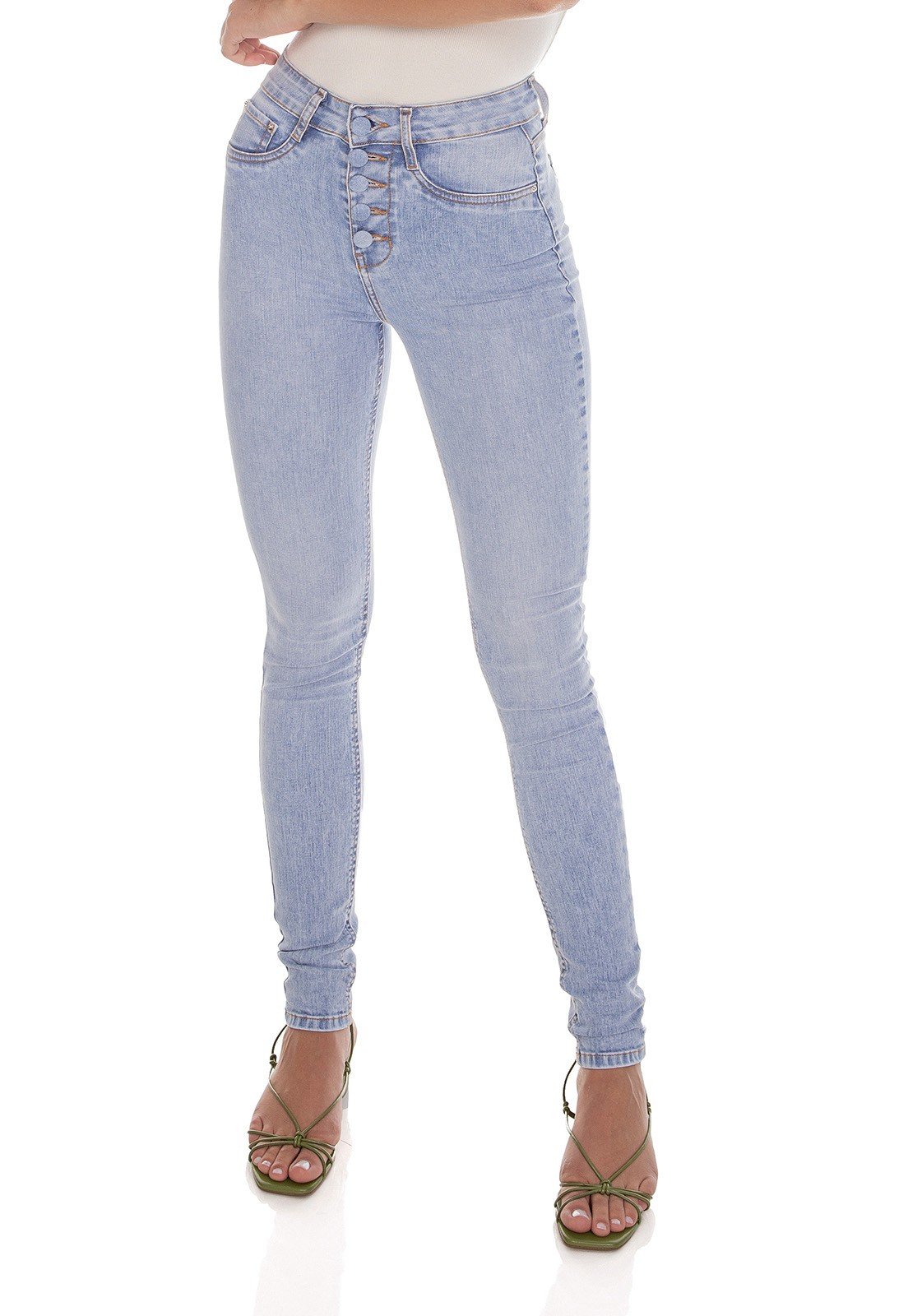 dz3595 re calca jeans feminina fechamento com botoes denim zero frente prox