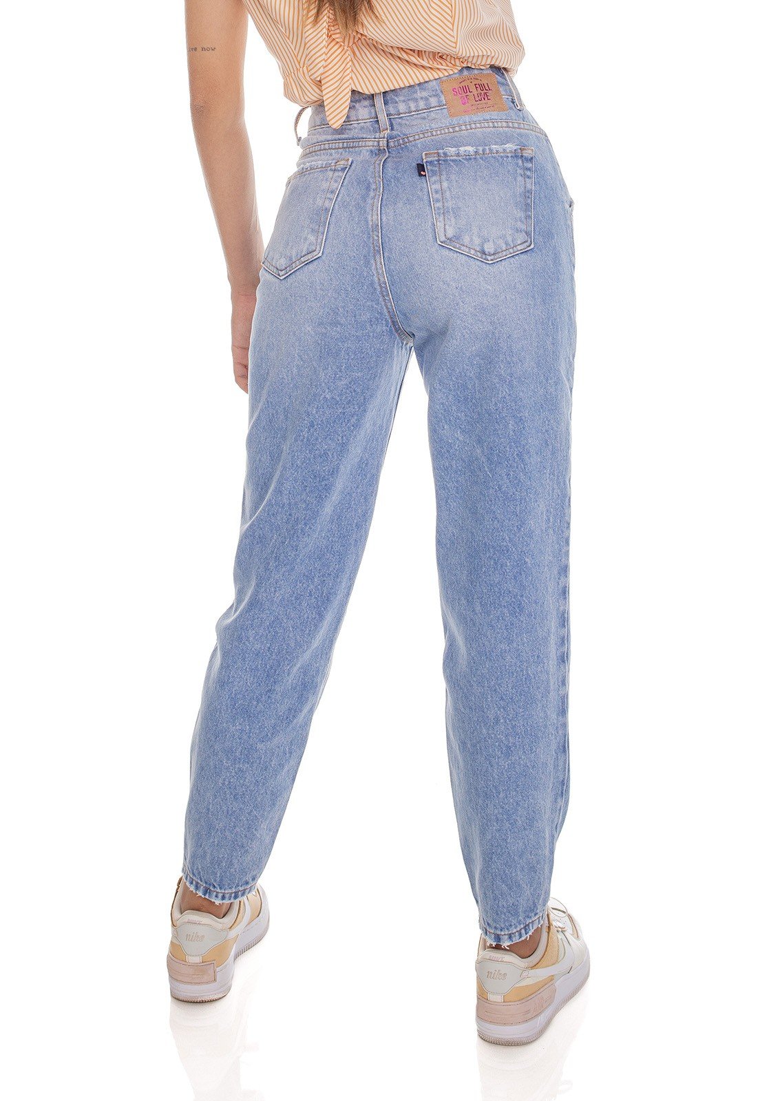 dz3613 alg calca jeans feminina balloon pences na barra denim zero costas prox
