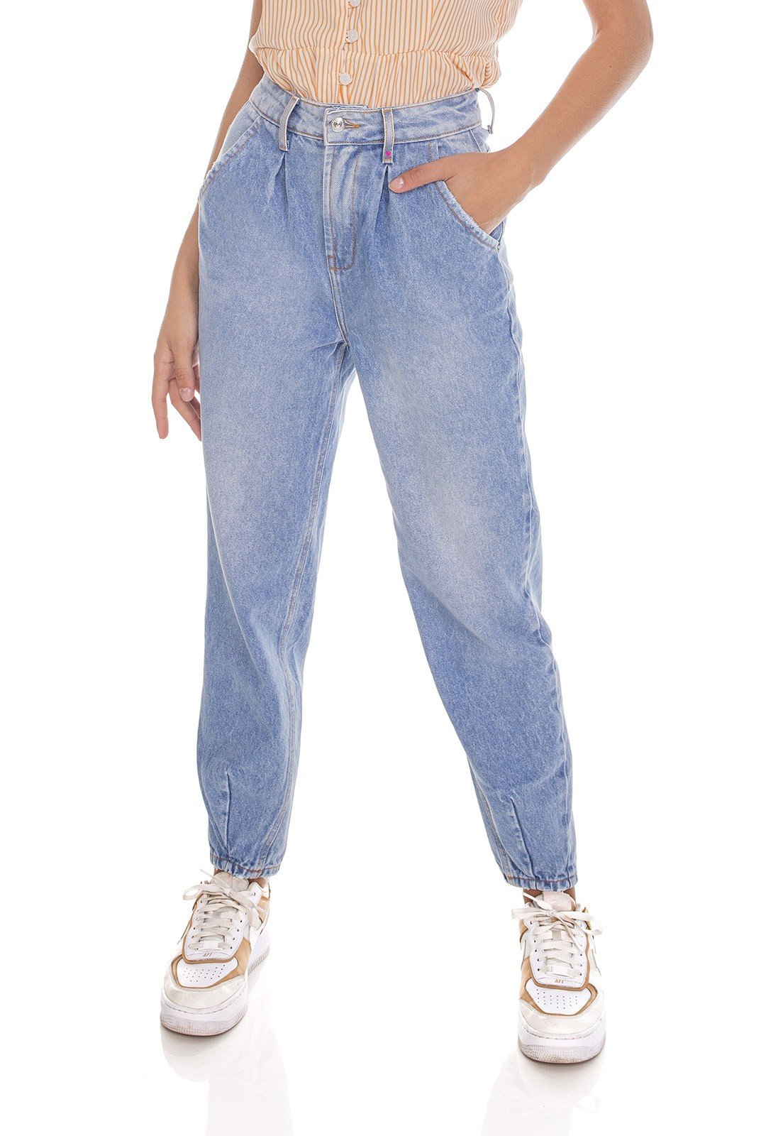 dz3613 alg calca jeans feminina balloon pences na barra denim zero frente prox