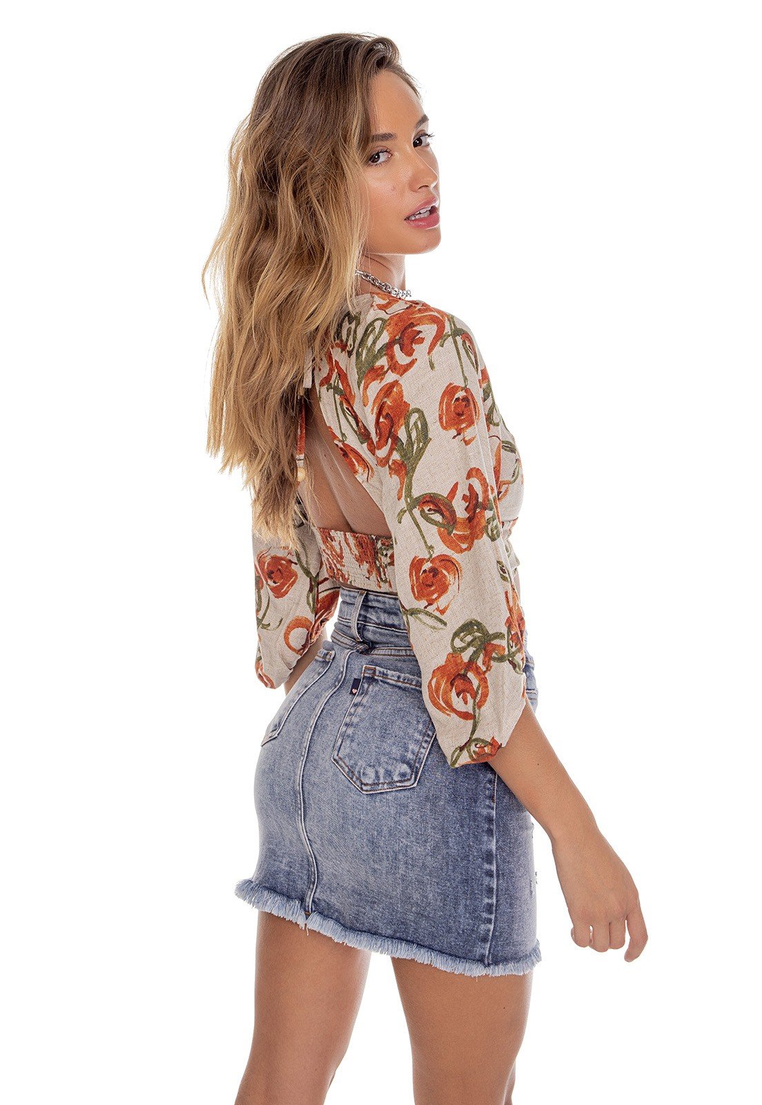 dz7186 com saia jeans feminina tubinho barra desfiada denim zero costas prox