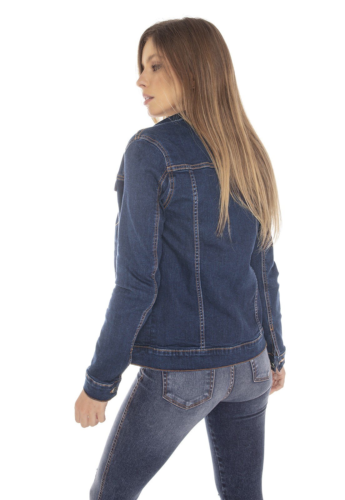 dz9123 jaqueta jeans feminina regular com elastano denim zero costas 02