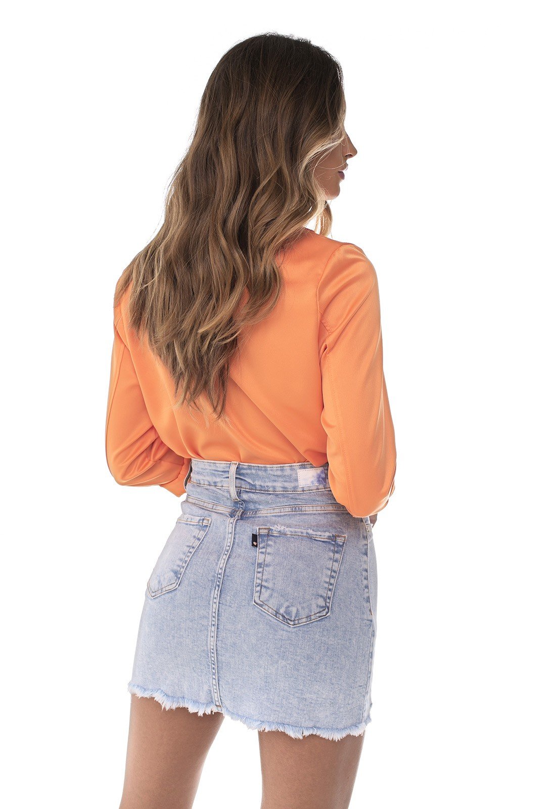 dz7191 com saia jeans feminina tubinho puido denim zero costas