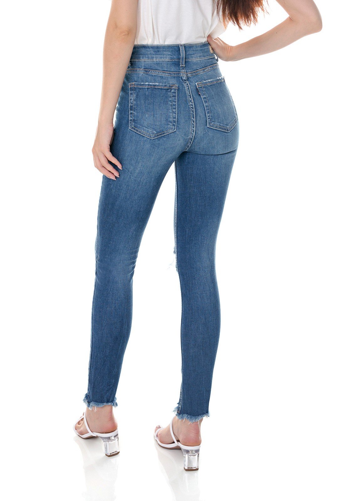 dz3651 re calca jeans feminina skinny media cigarrete com rasgo no joelho denim zero costas prox