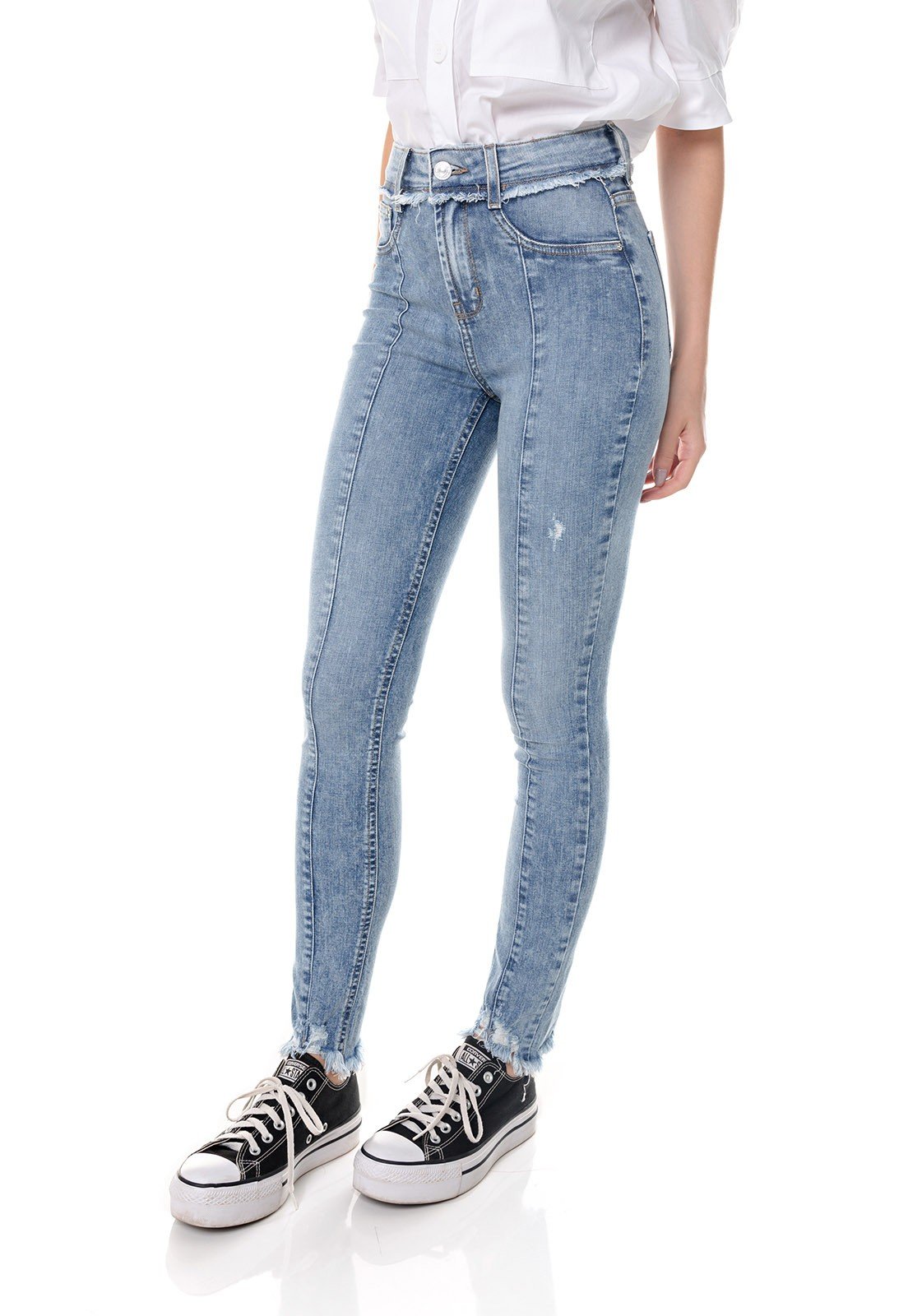 dz3652 com calca jeans feminina skinny media cigarrete com recorte frontal denim zero frente prox