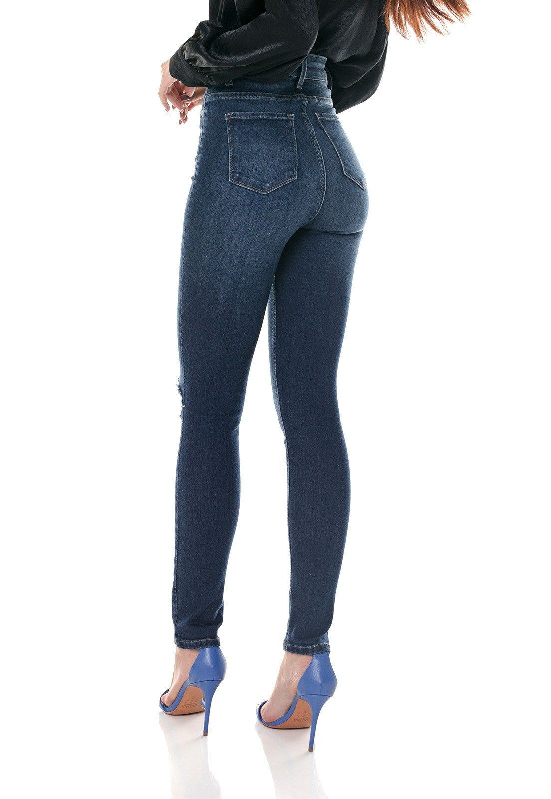 dz3654 com calca jeans feminina skinny hot pants com rasgo no joelho denim zero costas prox