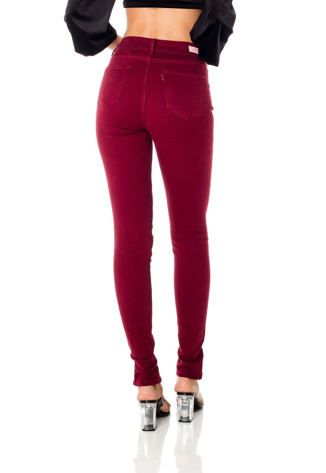 dz3662 re calca jeans feminina skinny media colorida com abertura na barra carmine denim zero costas prox