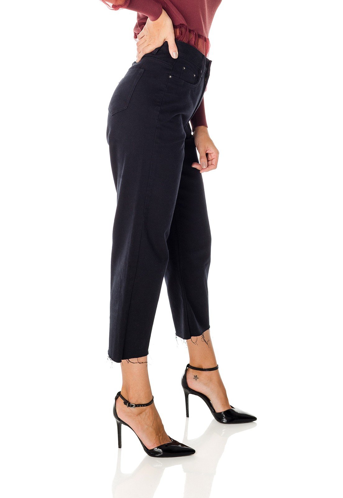 dz3711 alg calca jeans feminina wide leg preta denim zero lado prox