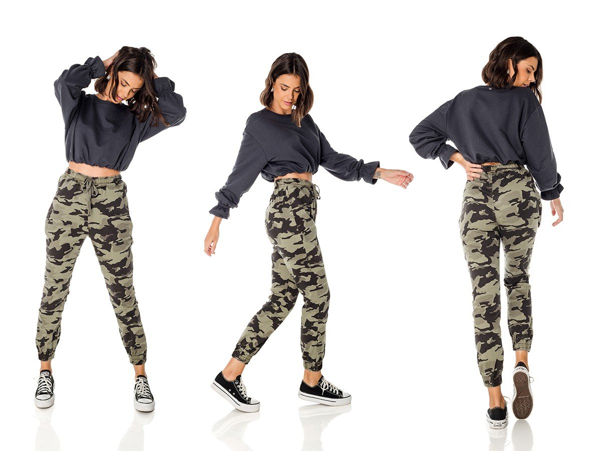 dz3712 com calca jeans feminina jogger camuflada denim zero trio