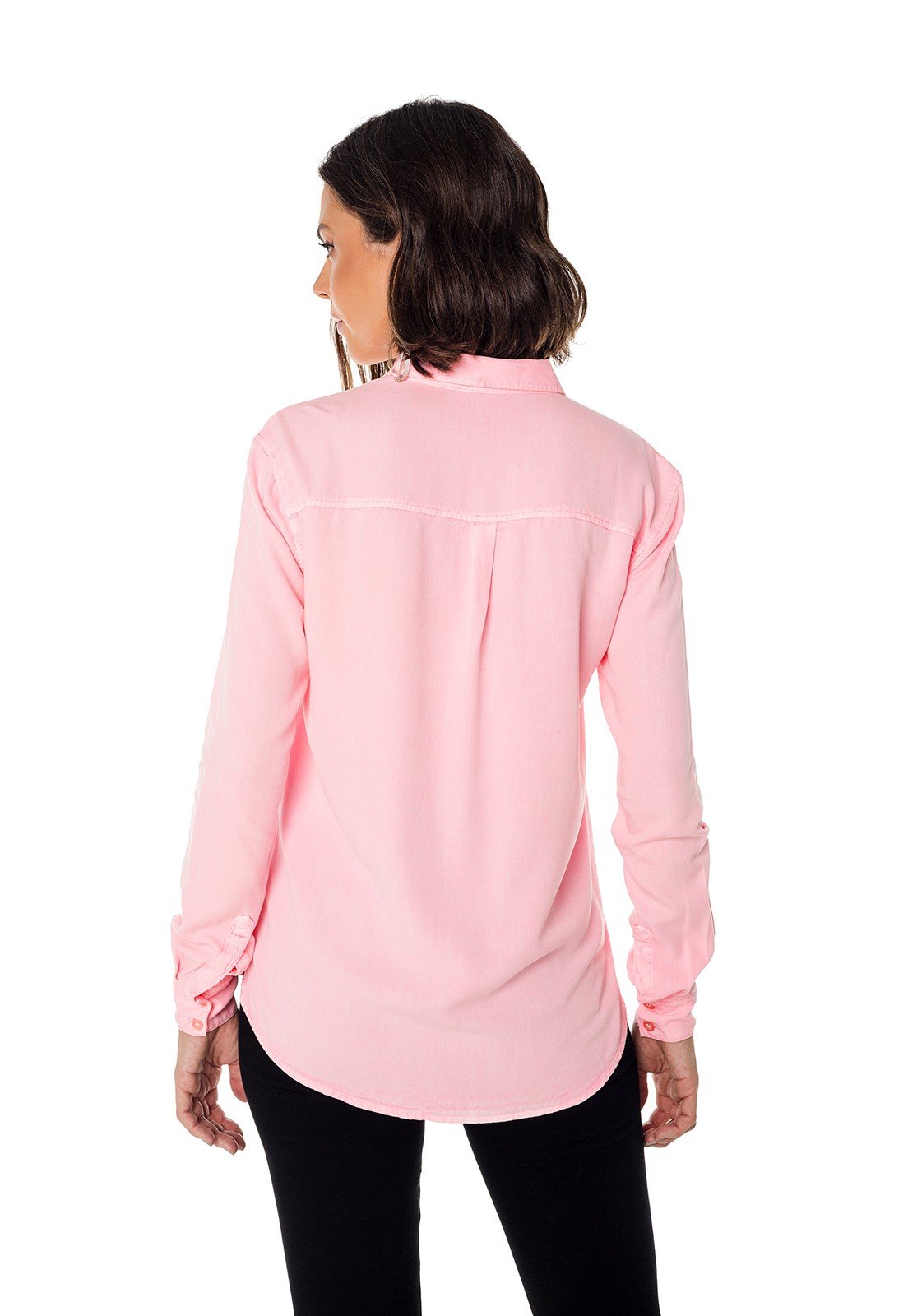 dz11151 camisa jeans feminina oversize colorida rosa neon pastel denim zero costas