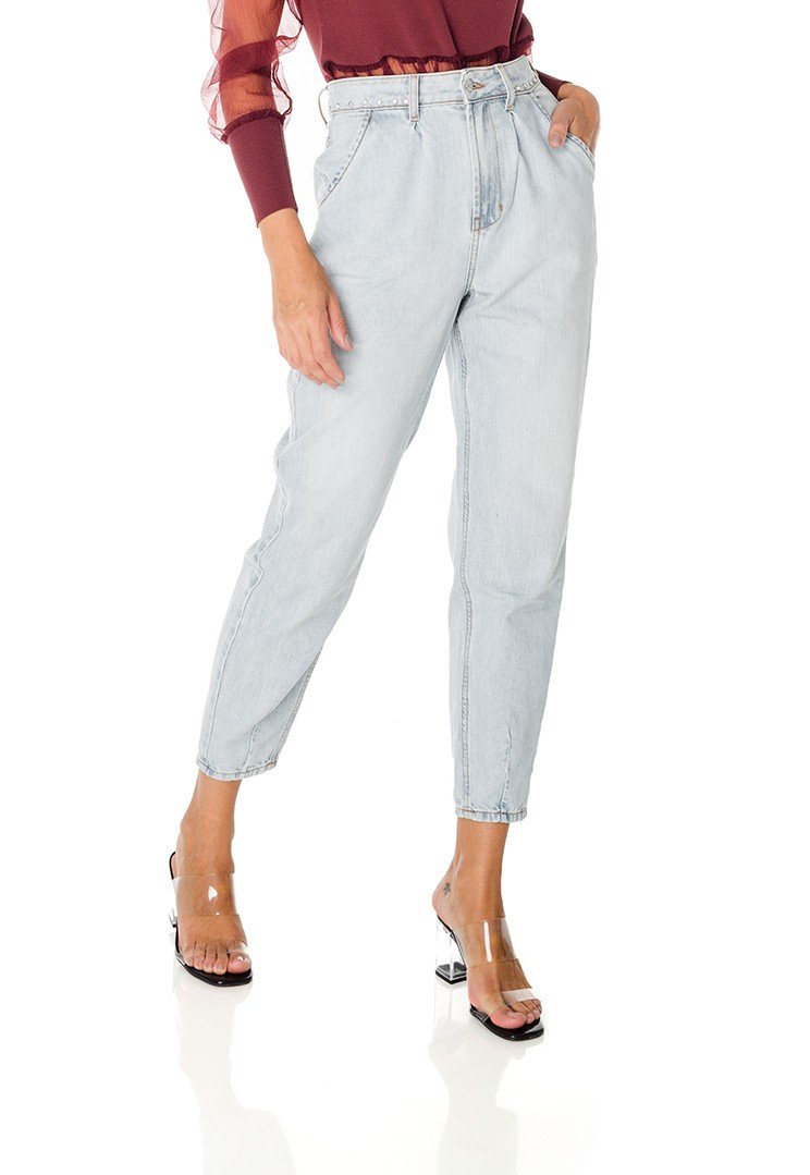 dz3692 alg calca jeans feminina balloon com pregas denim zero frente prox