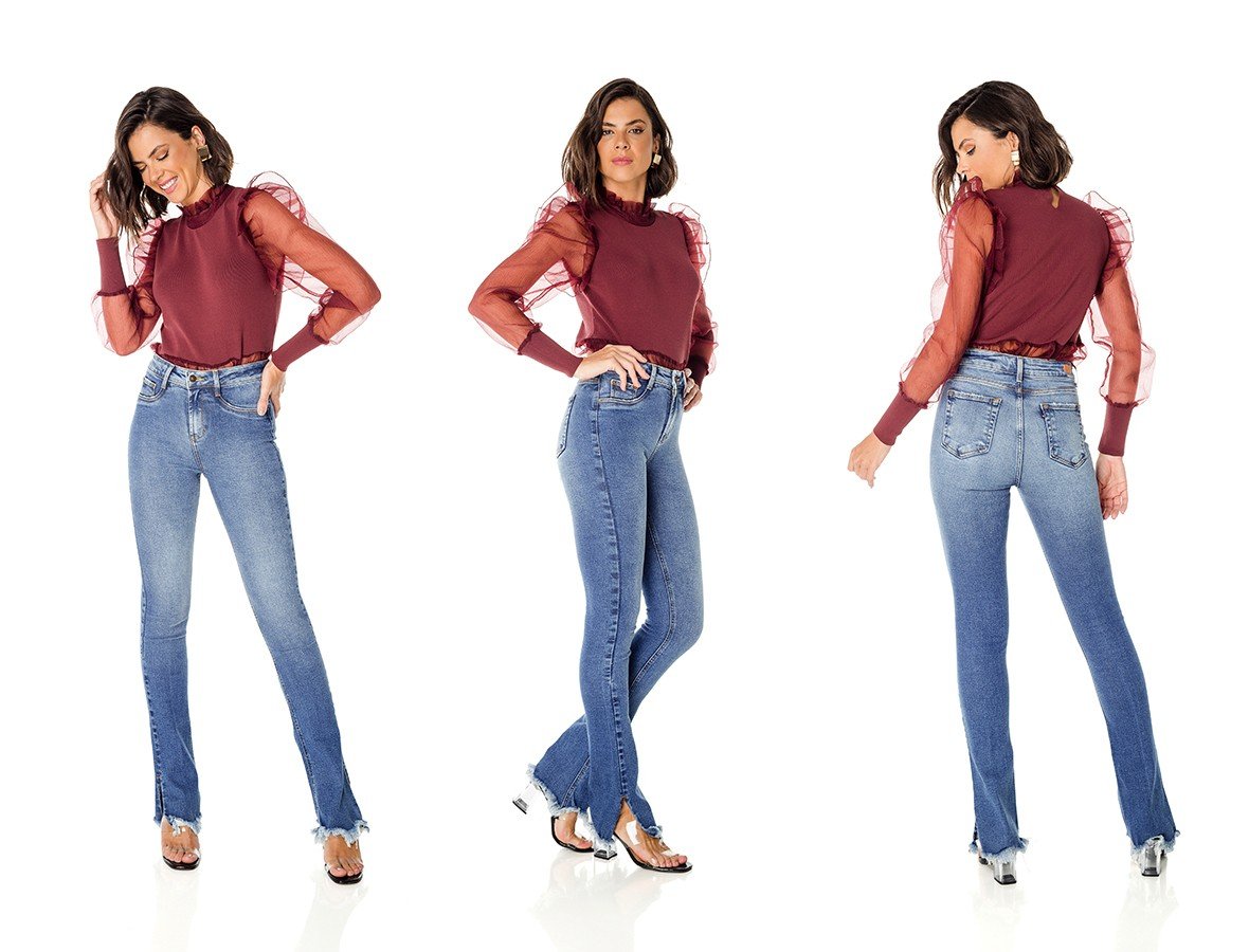 dz3694 re calca jeans feminina new boot cut barra irregular denim zero trio