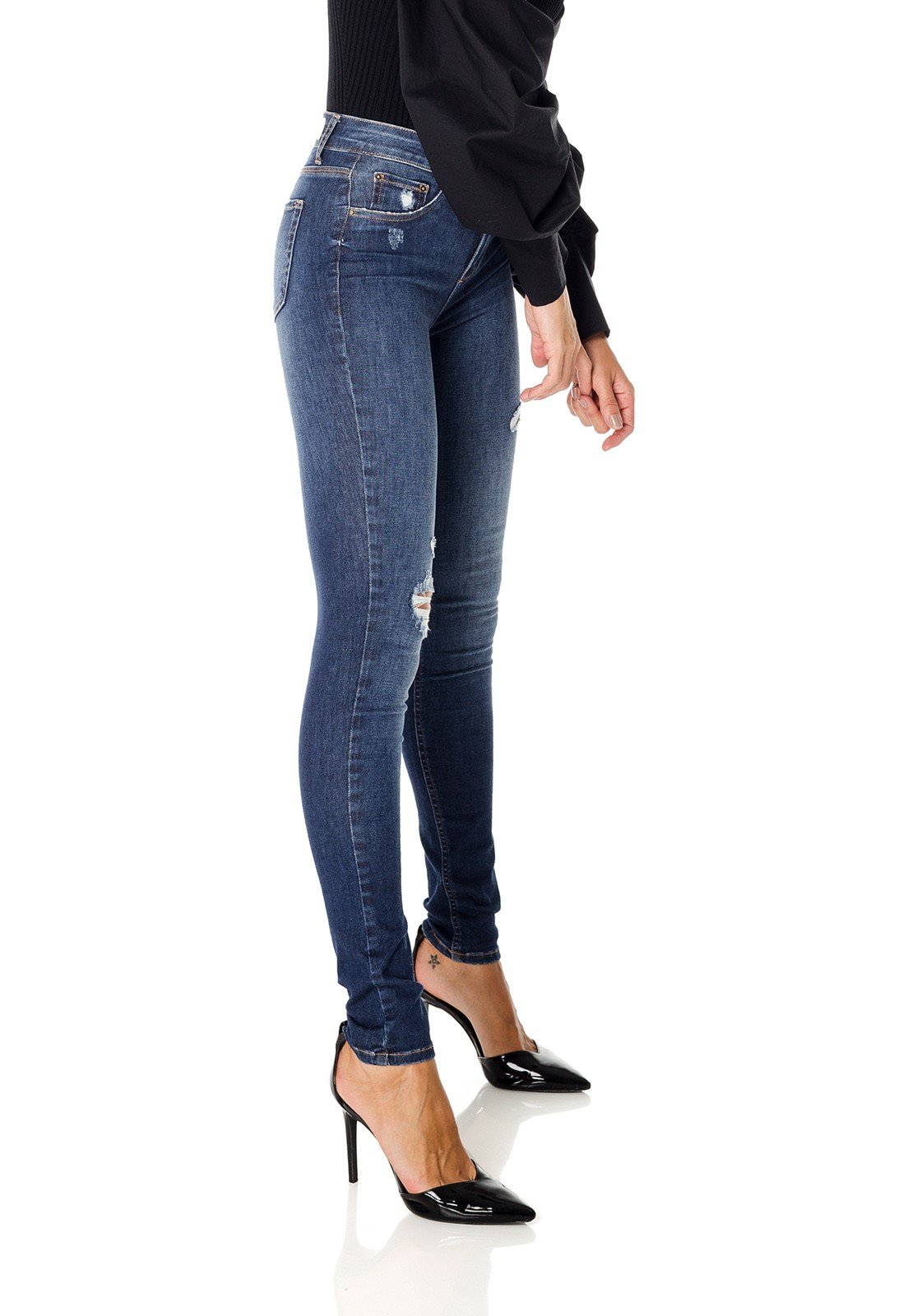 dz3663 re calca jeans feminina skinny media com puidos denim zero lado prox
