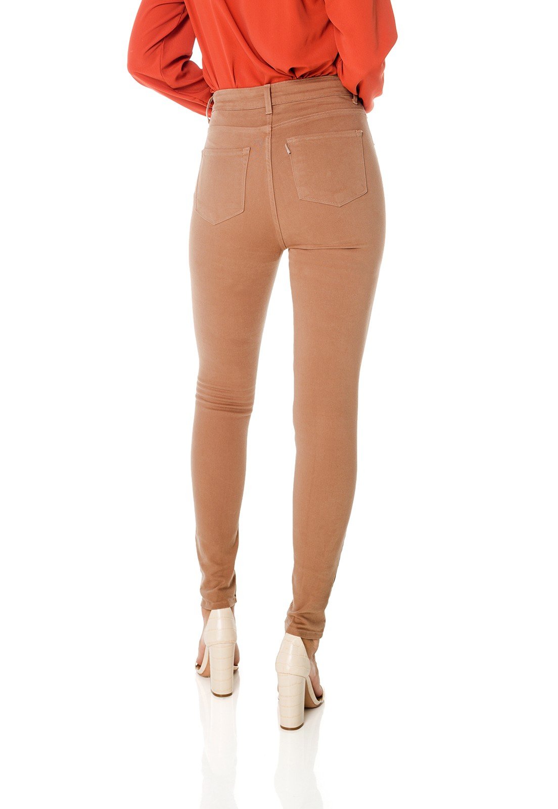 dz3675 re calca jeans feminina skinny hot pants tradicional colorida marrom pardo denim zero costas prox