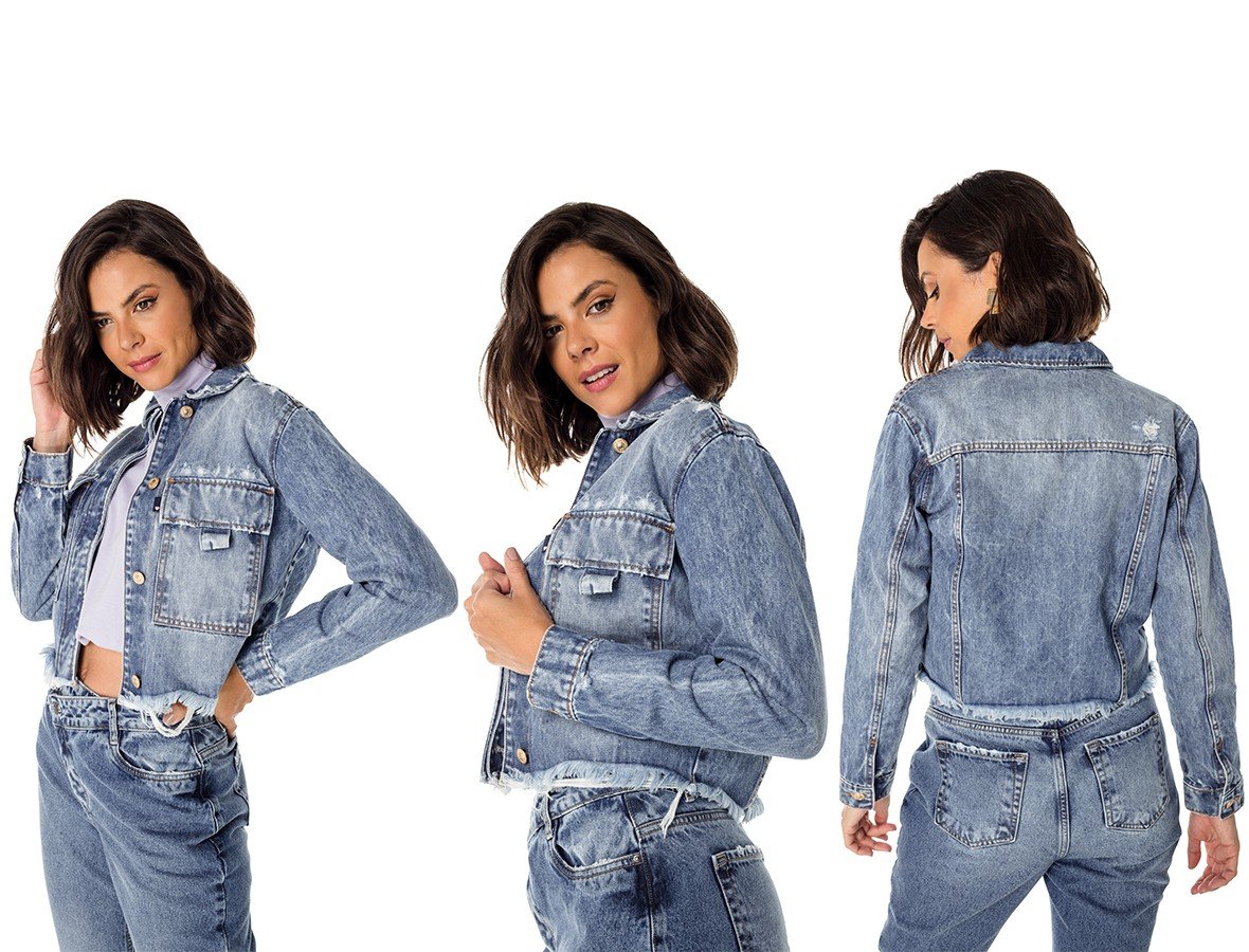 dz9128 alg jaqueta jeans feminina cropped barra desfiada denim zero trio