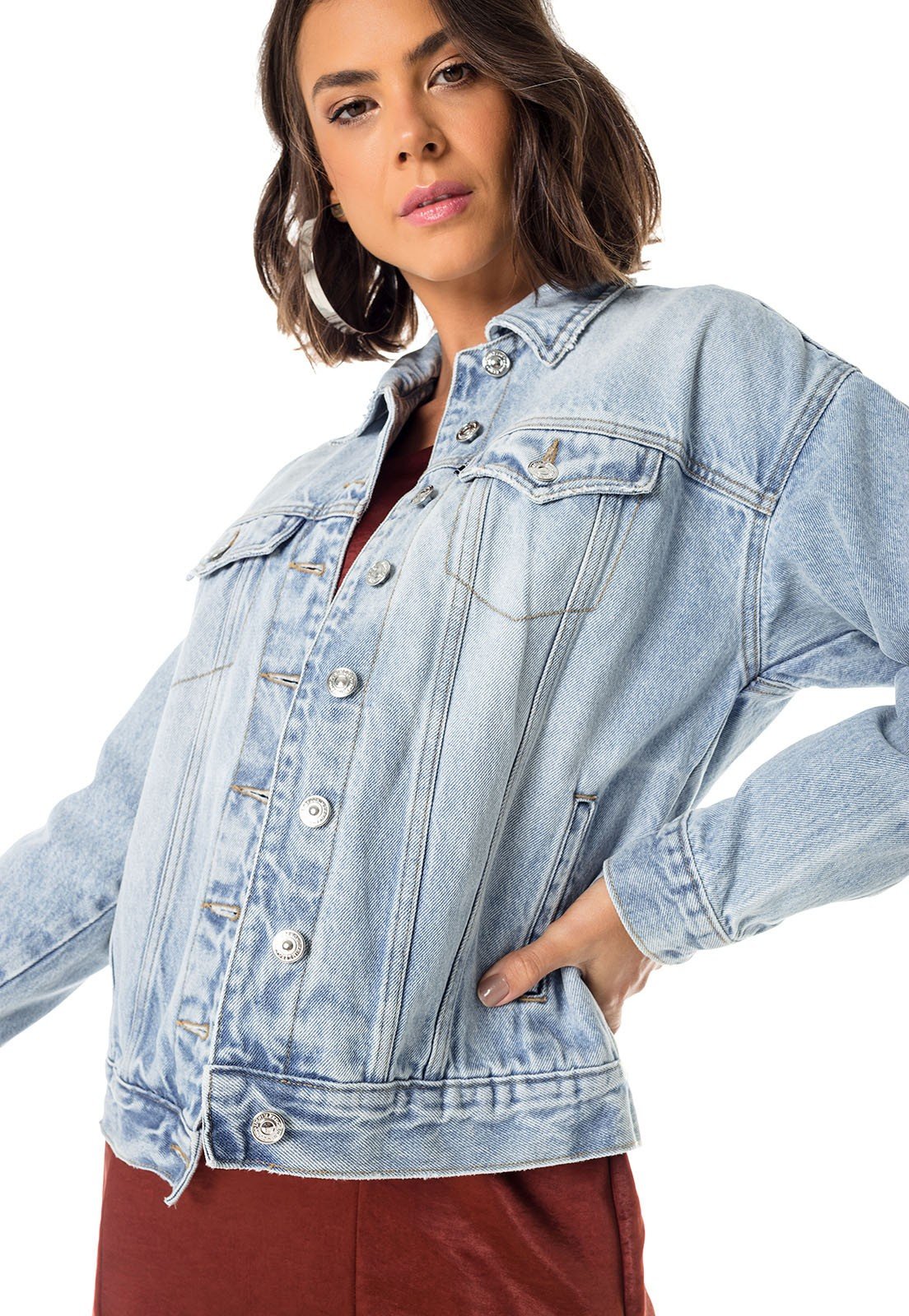 dz9129 alg jaqueta jeans feminina retro denim zero detalhe