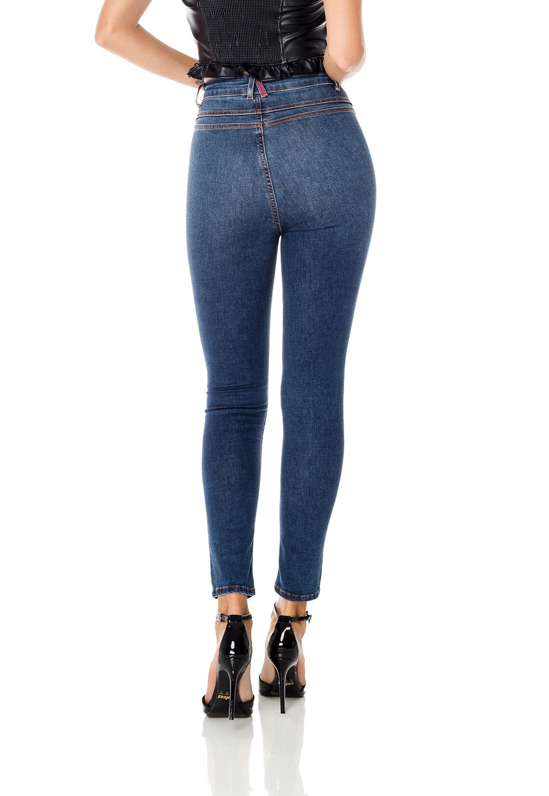 dz3683 re calca jeans feminina skinny hot pants cigarrete escura denim zero costas prox