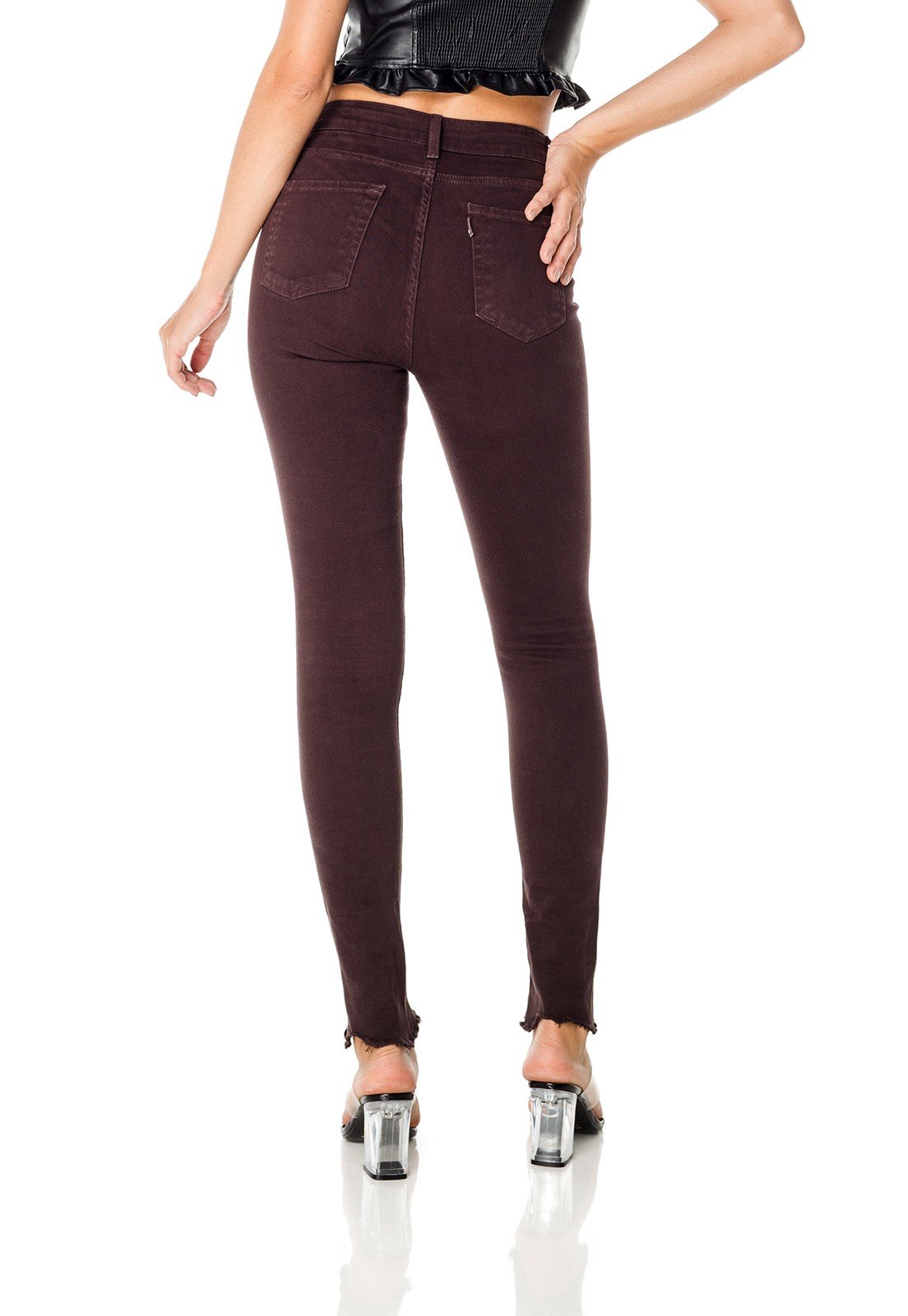 dz3123 re calca jeans feminina skinny media colorida chocolate amargo denim zero costas prox