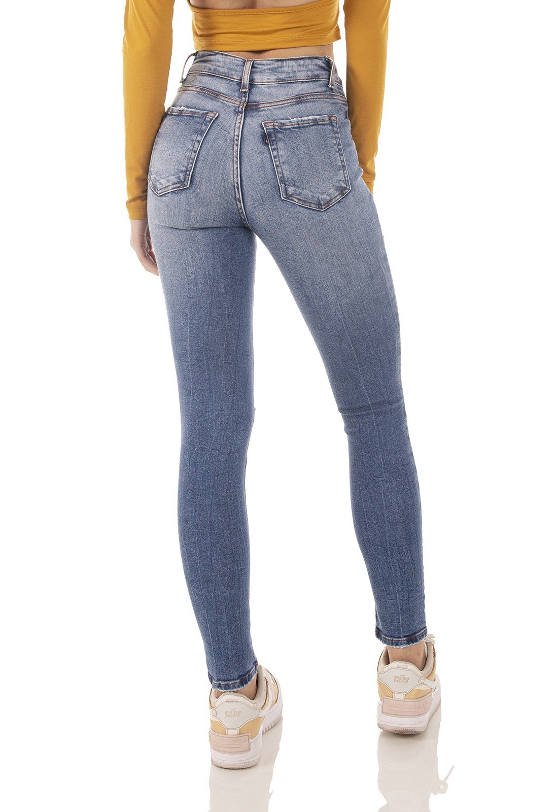 dz3727 com calca jeans feminina skinny media cigarrete rasgo joelho denim zero costas prox