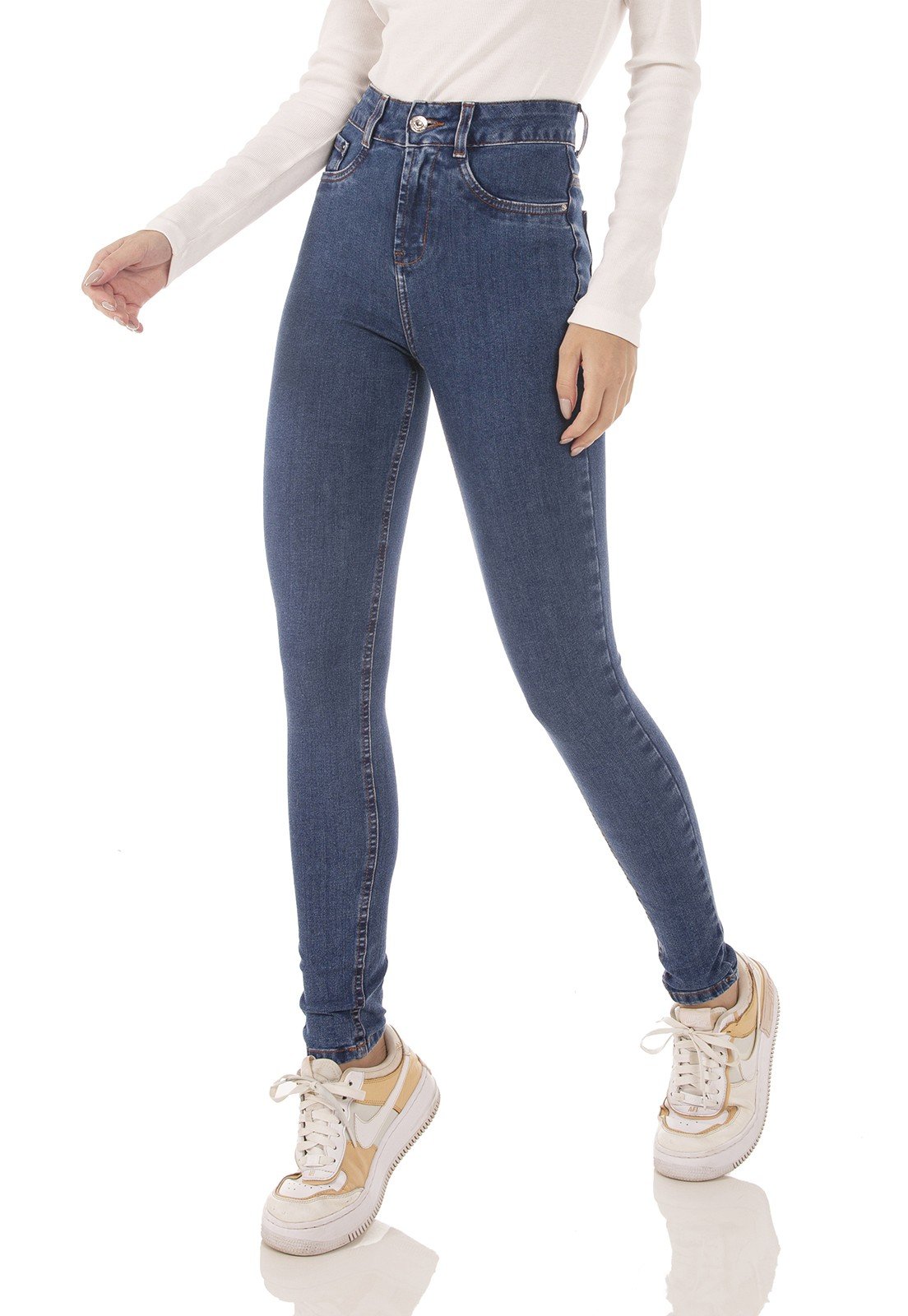 dz3751 ts calca jeans feminina skinny media cigarrete escura denim zero frente prox