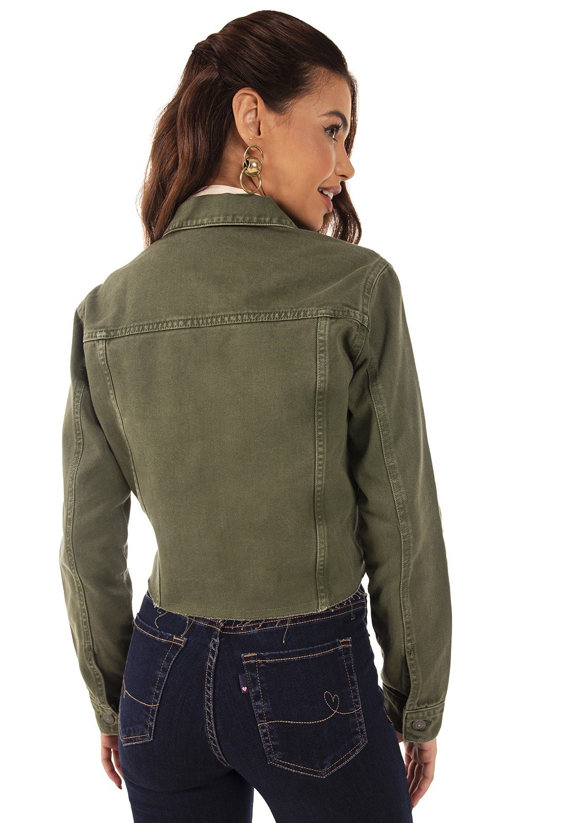 dz9134 alg jaqueta jeans feminina cropped colorida cacto denim zero costas