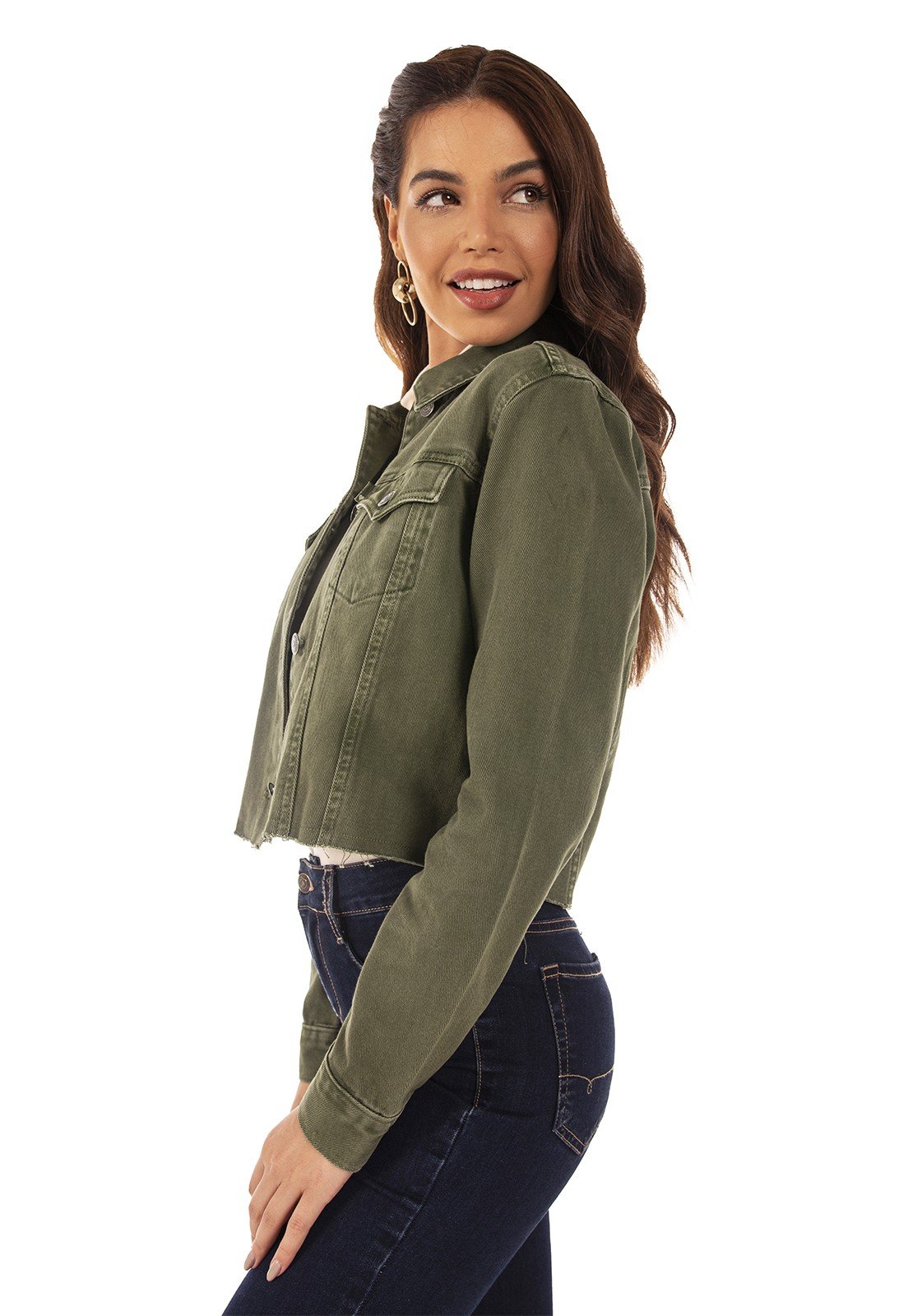 dz9134 alg jaqueta jeans feminina cropped colorida cacto denim zero lado